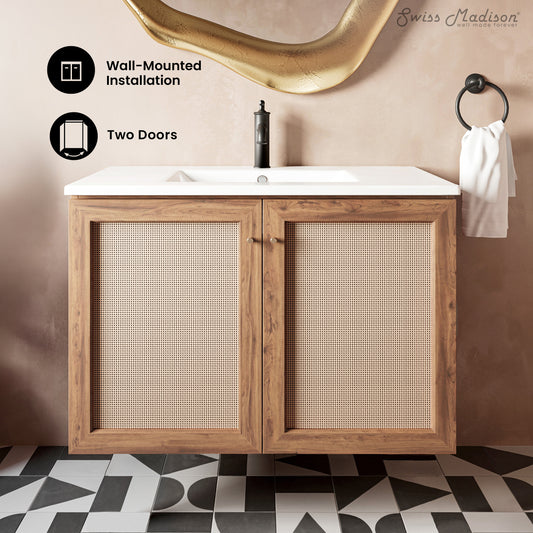Swiss Madison, Classe 36" Wall-Mounted Bathroom Vanity in Oak