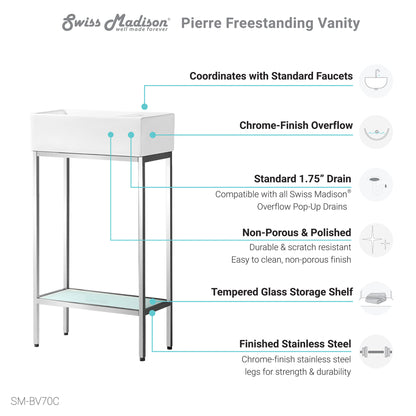 Swiss Madison, Pierre 19.5 Single, Freestanding, Open Shelf, Chrome Metal Frame Bathroom Vanity