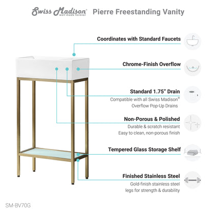 Swiss Madison, Pierre 19.5 Single, Freestanding, Open Shelf, Gold Metal Frame Bathroom Vanity