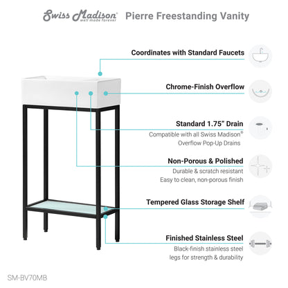 Swiss Madison, Pierre 19.5 Single, Freestanding, Open Shelf, Matte Black Frame Bathroom Vanity