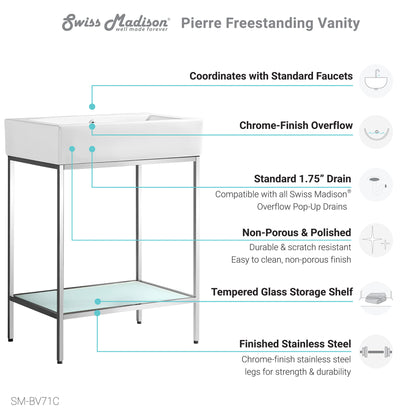 Swiss Madison, Pierre 24 Single, Freestanding, Open Shelf, Chrome Metal Frame Bathroom Vanity