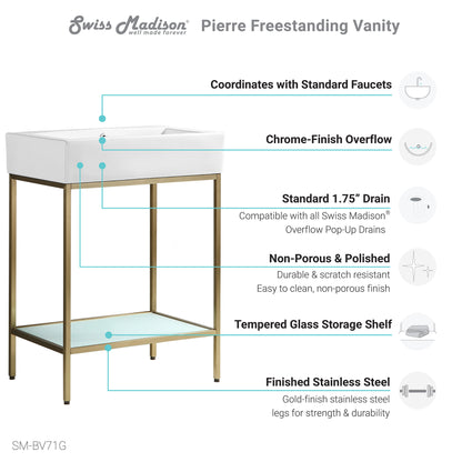 Swiss Madison, Pierre 24 Single, Freestanding, Open Shelf, Gold Metal Frame Bathroom Vanity