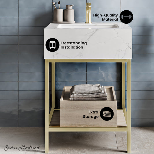 Swiss Madison, Beau 24" Open Shelf Natural Oak Frame Freestanding Bathroom Vanity with Sink Top