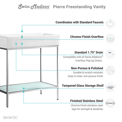 Swiss Madison, Pierre 32 Single, Freestanding, Open Shelf, Chrome Metal Frame Bathroom Vanity
