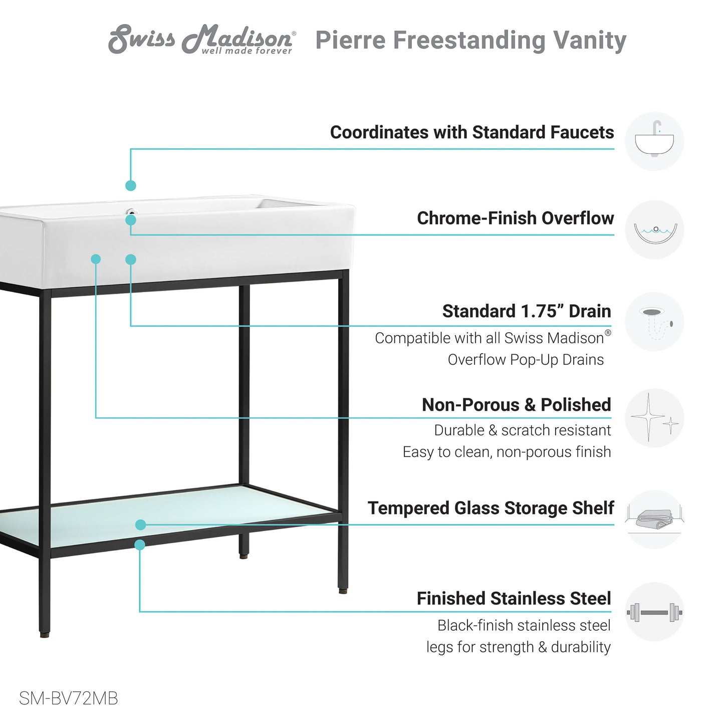 Swiss Madison, Pierre 32" Open Shelf Black Frame Freestanding Bathroom Vanity with Sink Top