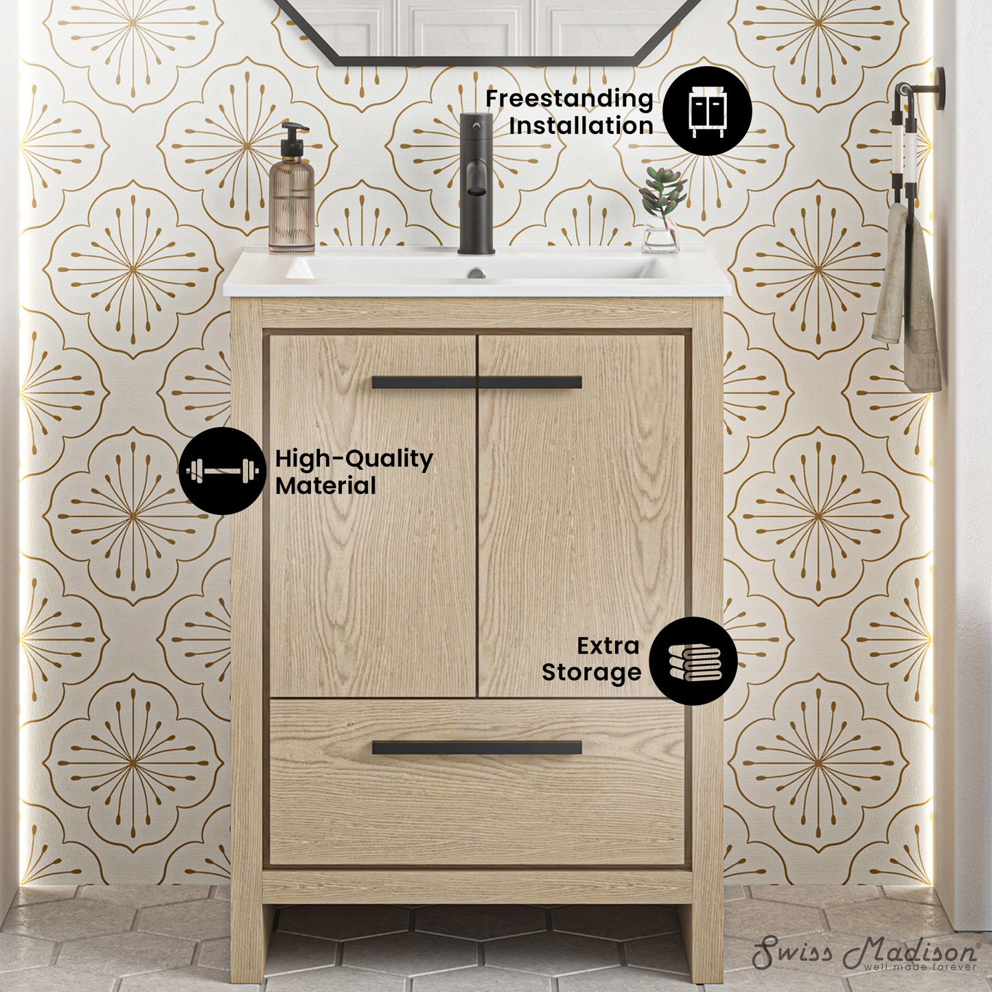 Swiss Madison, Virage 24 Freestanding, Bathroom Vanity in Natural Oak