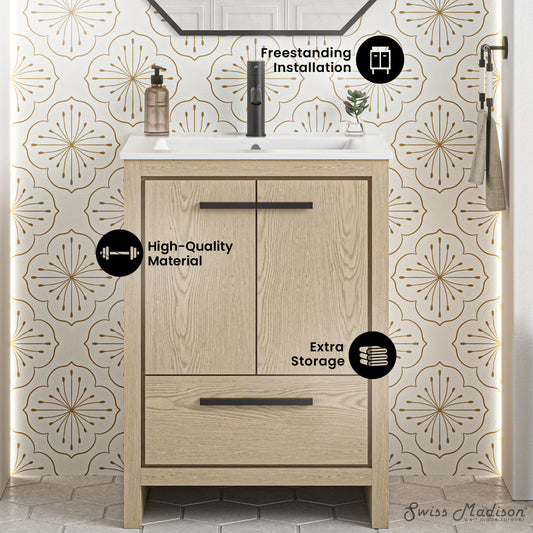 Swiss Madison, Virage 24 Freestanding, Bathroom Vanity in Natural Oak