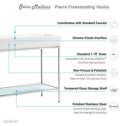 Swiss Madison, Pierre 40 Single, Freestanding, Open Shelf, Chrome Metal Frame Bathroom Vanity