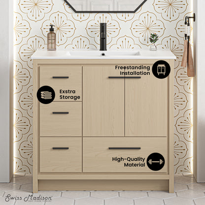 Swiss Madison Virage 36-inch freestanding bathroom vanity in Natural Oak