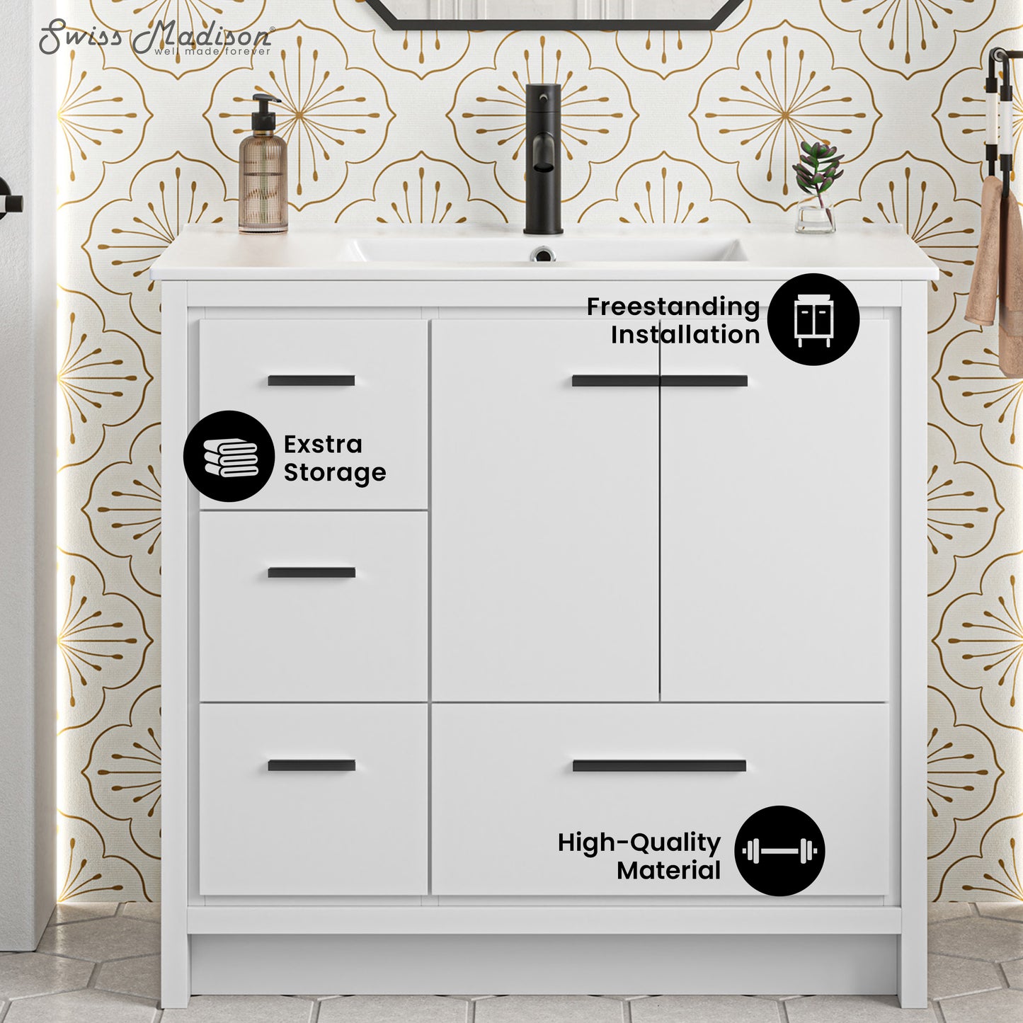 Swiss Madison, Virage 36 Freestanding, Bathroom Vanity in White