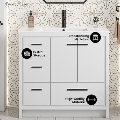 Swiss Madison, Virage 36 Freestanding, Bathroom Vanity in White