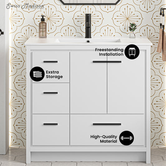 Swiss Madison, Virage 36 Freestanding, Bathroom Vanity in White