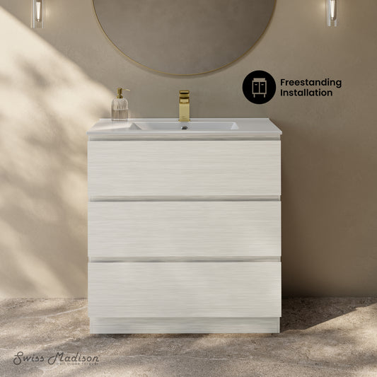 Swiss Madison, Liberte 30" Freestanding Bathroom Vanity in White Oak with Sink Top