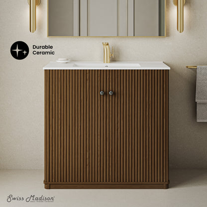 Swiss Madison, Lafayette 36" Bathroom Vanity in Brown Oak