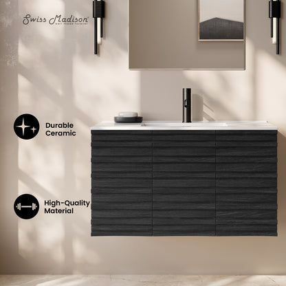 Swiss Madison, Cascade 36" Wall-Mounted Bathroom Vanity in Black Oak with Sink Top