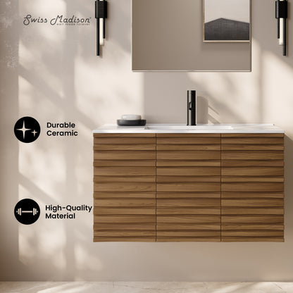 Swiss Madison, Cascade 36" Wall-Mounted Bathroom Vanity in Brown Oak with Sink Top