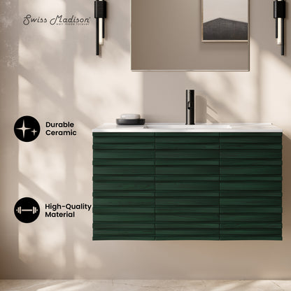 Swiss Madison, Cascade 36" Wall-Mounted Bathroom Vanity in Green Oak with Sink Top