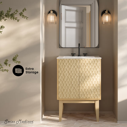 Swiss Madison, Bosse 24" Freestanding Bathroom Vanity in Natural Oak with 3-Hole Centerset Sink Top