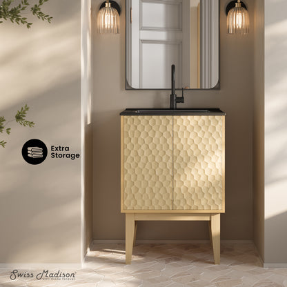 Swiss Madison, Bosse 24" Freestanding Bathroom Vanity in Natural Oak with Black Sink Top