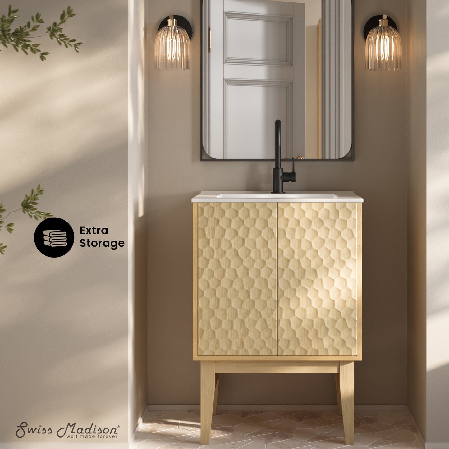 Swiss Madison, Bosse 24" Freestanding Bathroom Vanity in Natural Oak with Sink Top