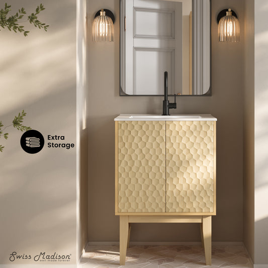 Swiss Madison, Bosse 24" Freestanding Bathroom Vanity in Natural Oak with Sink Top