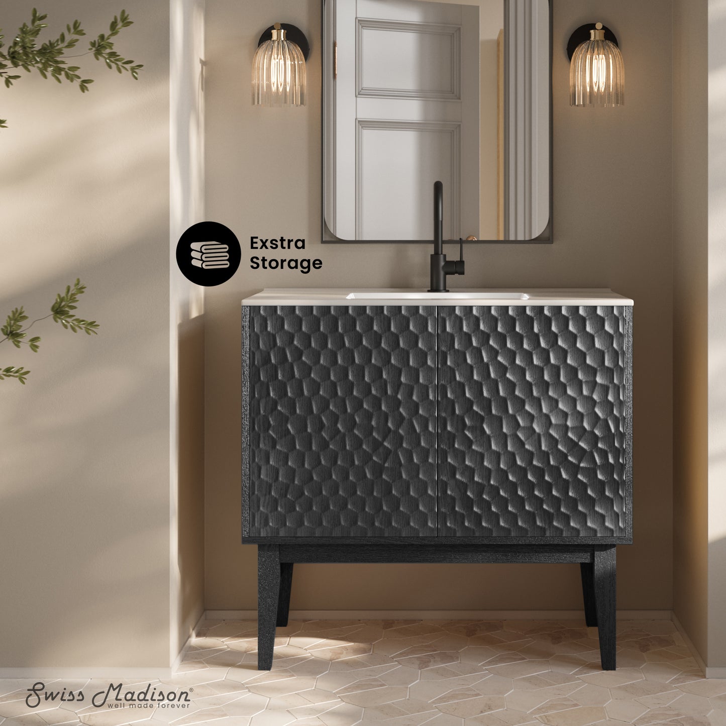 Swiss Madison Bosse 36-inch freestanding bathroom vanity in Black Oak