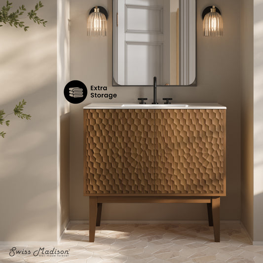 Swiss Madison, Bosse 36" Freestanding Bathroom Vanity in Brown Oak with 3-Hole Widespread Sink Top