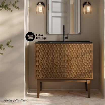 Swiss Madison, Bosse 36" Freestanding Bathroom Vanity in Brown Oak with Black Sink Top
