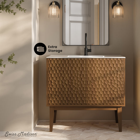 Swiss Madison, Bosse 36" Freestanding Bathroom Vanity in Brown Oak with Sink Top