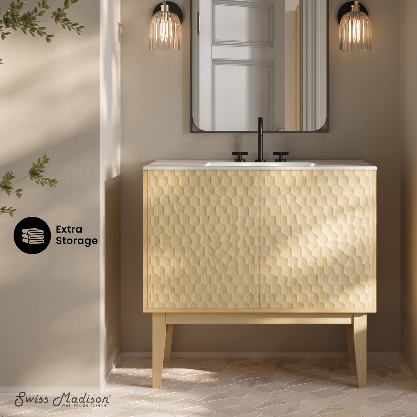 Swiss Madison Bosse 36-inch freestanding bathroom vanity in Natural Oak