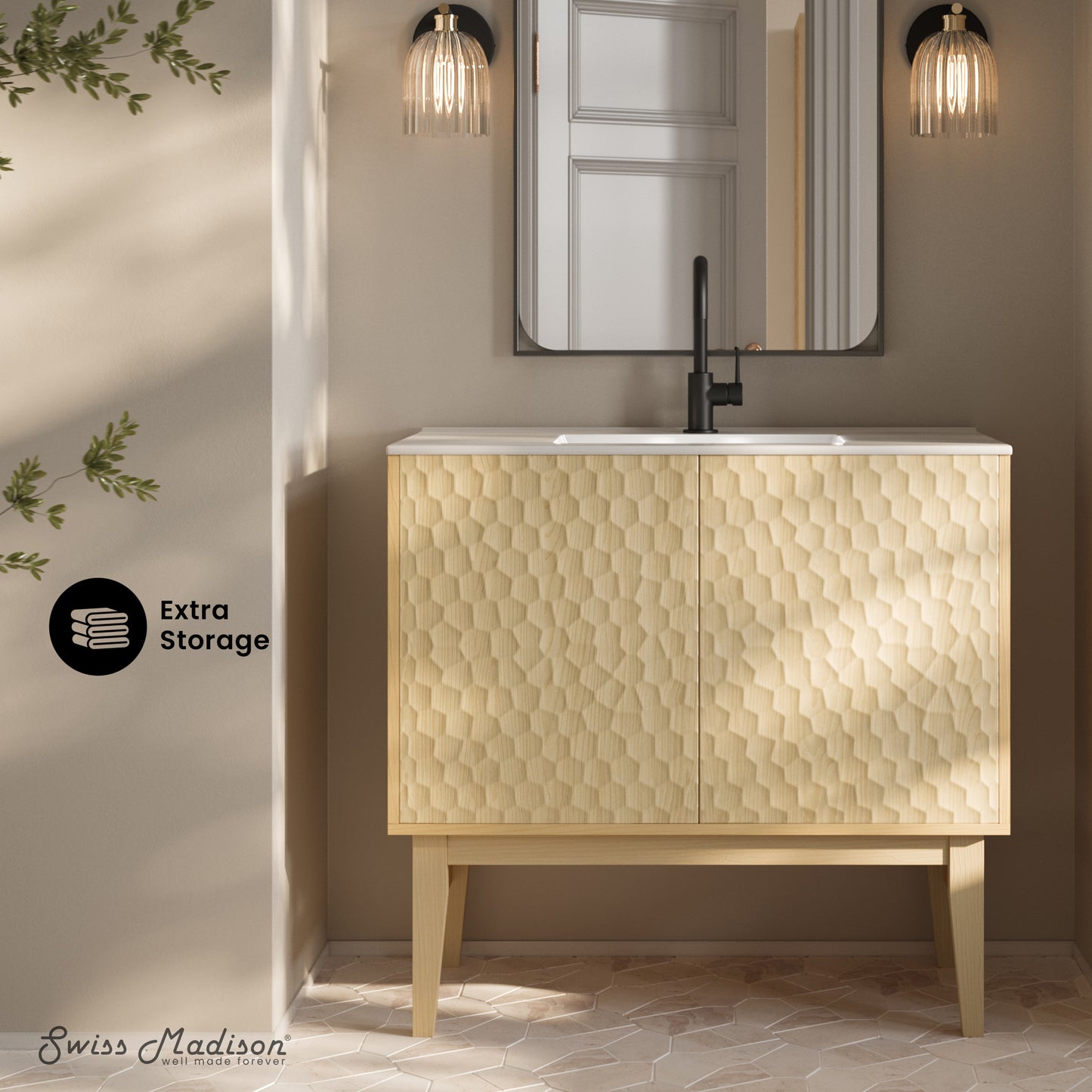 Swiss Madison Bosse 36-inch freestanding bathroom vanity in Natural Oak