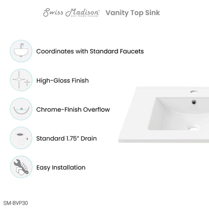 Swiss Madison, 30" Ceramic Vanity Sink Top
