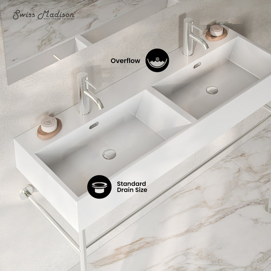 Swiss Madison, Claire 48" Double Basin Console Sink with Polished Chrome Legs