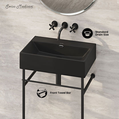 Swiss Madison, Claire 24" Rectangle Matte Black Zero Hole Console Sink with Matte Black Legs