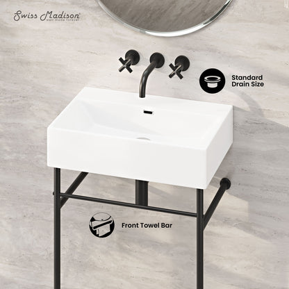 Swiss Madison, Claire 24" Rectangle Zero Hole Console Sink with Matte Black Legs