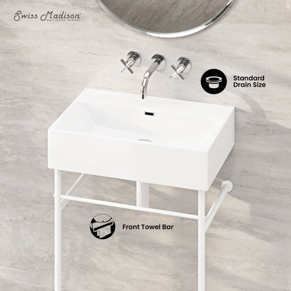 Swiss Madison, Claire 24" Rectangle Zero Hole Console Sink with Matte White Legs
