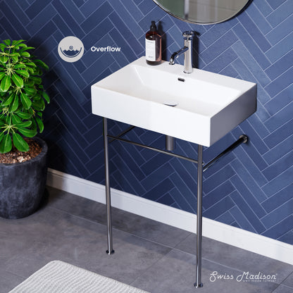 Swiss Madison, Claire 24 Ceramic Console Sink White Basin Chrome Legs
