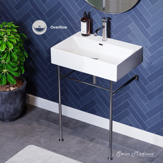 Swiss Madison, Claire 24 Ceramic Console Sink White Basin Chrome Legs