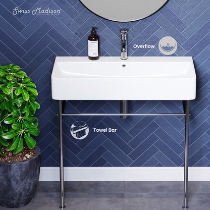 Swiss Madison, Carre 36 Ceramic Console Sink White Basin Chrome Legs