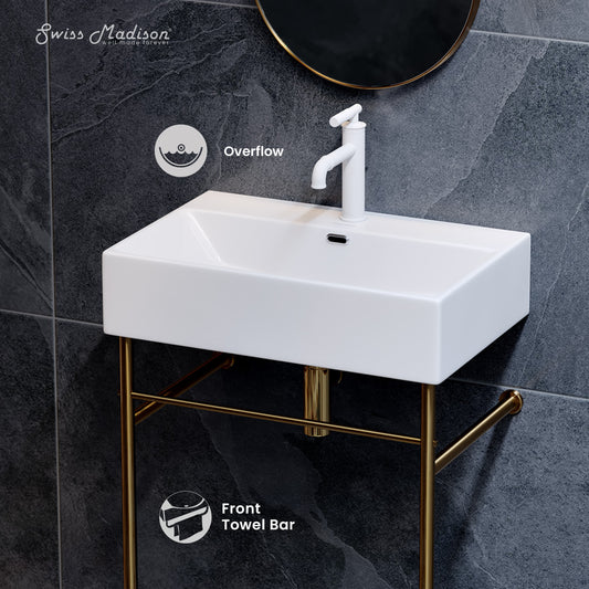 Swiss Madison, Claire 24 Ceramic Console Sink White Basin Brushed Gold Legs