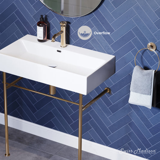 Swiss Madison, Claire 30 Ceramic Console Sink White Basin Gold Legs