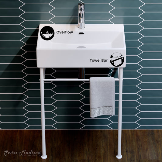 Swiss Madison, Claire 24 Ceramic Console Sink White Basin Matte White Legs