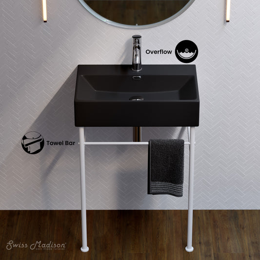 Swiss Madison, Claire 24 Ceramic Console Sink Matte Black Basin Matte White Legs