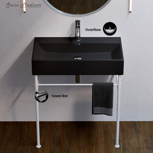 Swiss Madison, Claire 30 Ceramic Console Sink Matte Black Basin Matte White Legs