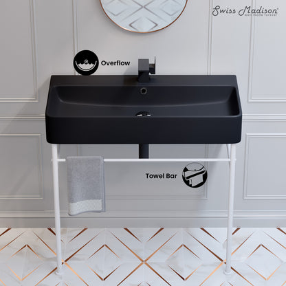Swiss Madison, Carre 36 Ceramic Console Sink Matte Black Basin Matte White Legs