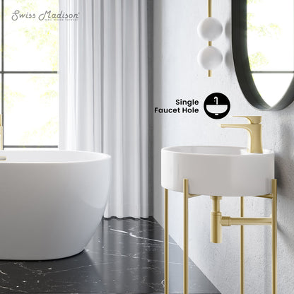 Swiss Madison, Monaco 16" Round Console Sink with Faucet Mount, White Basin Brushed Gold Legs