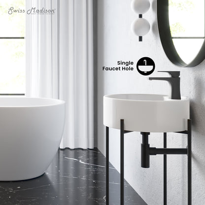 Swiss Madison, Monaco 16" Round Console Sink with Faucet Mount, White Basin Matte Black Legs