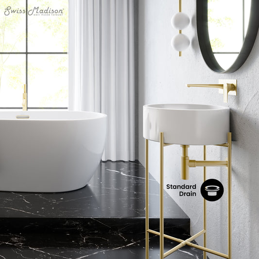 Swiss Madison, Monaco 16.5" Round Console Sink, White Basin Brushed Gold Legs