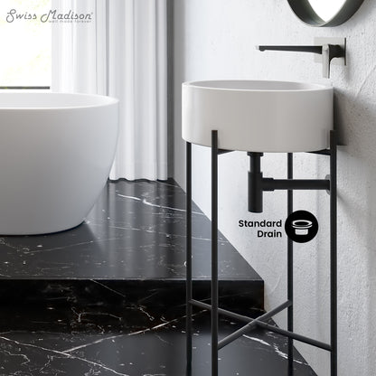 Swiss Madison, Monaco 16.5" Round Console Sink, White Basin Matte Black Legs