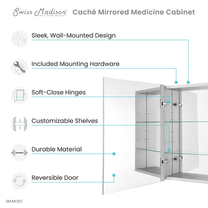 Swiss Madison, Cache 20 in. x 30 in. Mirrored Aluminum Medicine Cabinet